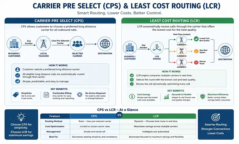 Carrier Pre Select and Least Cost Routing (LCR)